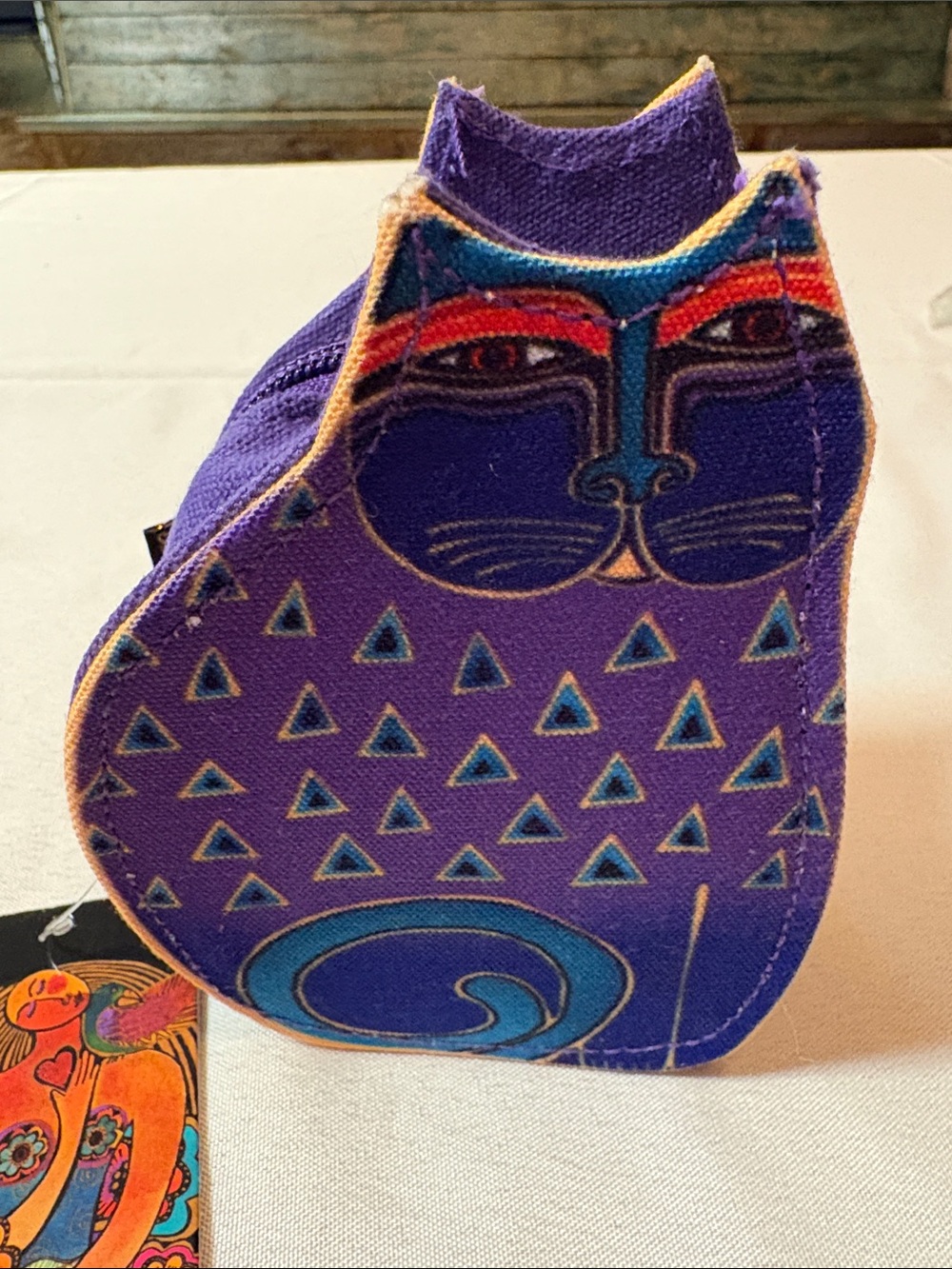Laurel Burch Purple Cat Canvas Coin Purse/AirPod Case/Bag Charm